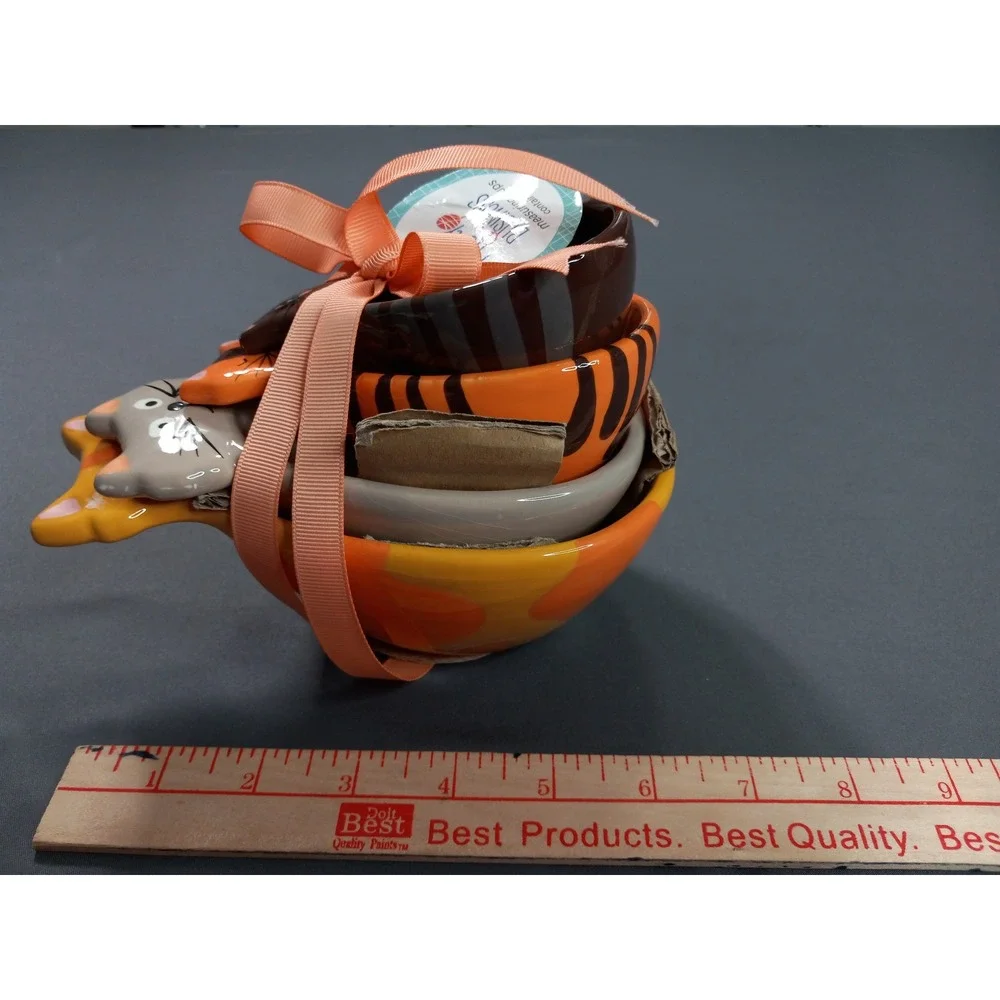 Boston Warehouse Frisky Business Cat Measuring Cups Set of 4 Ceramic Orange Grey